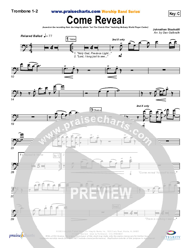 Come Reveal Trombone 1/2 (Bethany Music / Jonathan Stockstill)