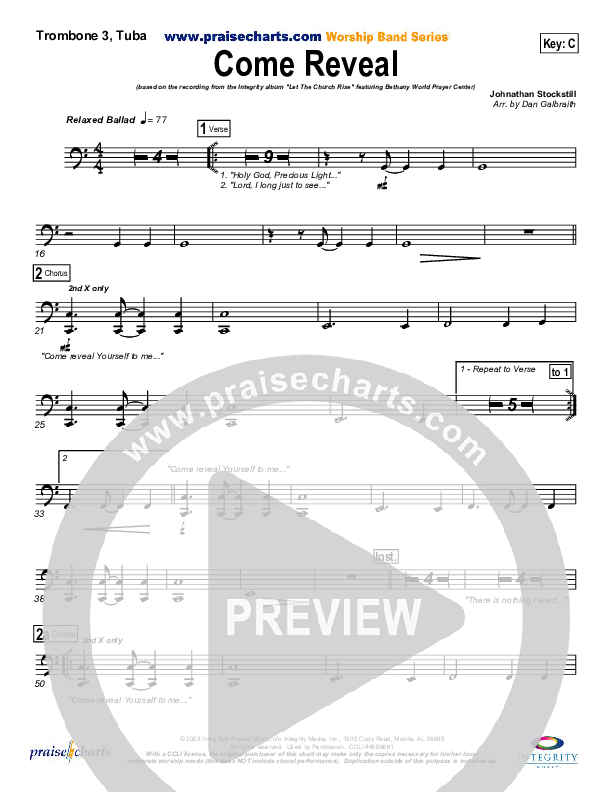 Come Reveal Trombone 3/Tuba (Bethany Music / Jonathan Stockstill)