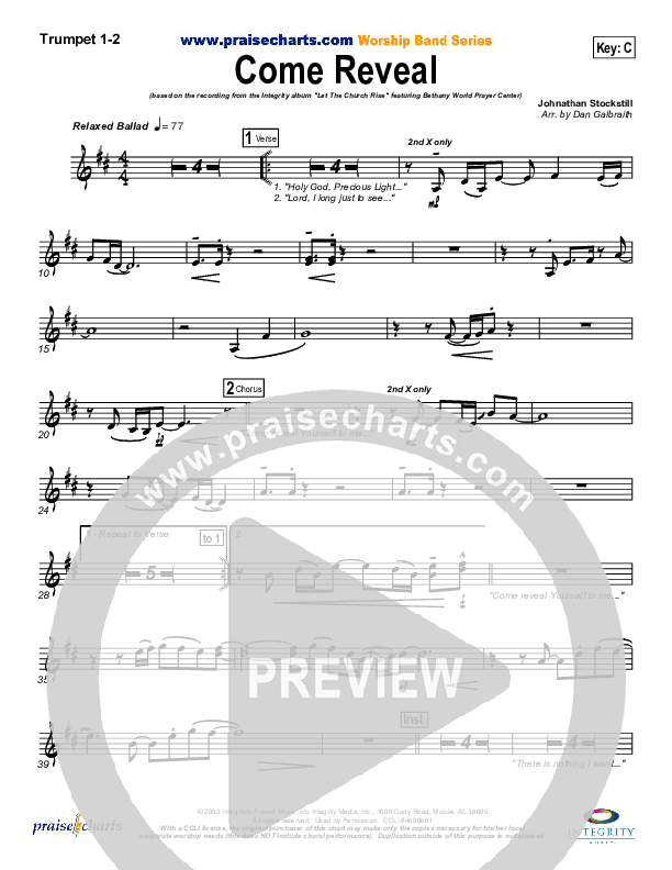 Come Reveal Trumpet 1,2 (Bethany Music / Jonathan Stockstill)