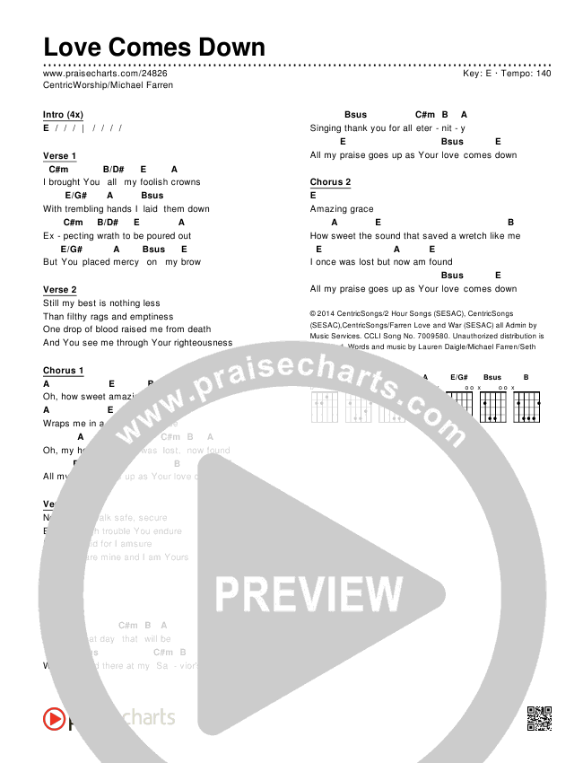 Love Comes Down Chords & Lyrics (Centricity Worship / Michael Farren)