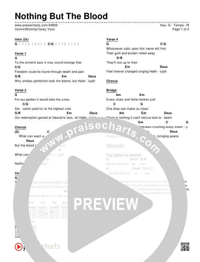 Nothing But The Blood Chords & Lyrics (Centricity Worship / Corey Voss)