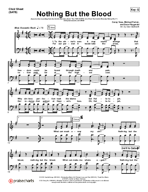 Nothing But The Blood Choir Sheet (SATB) (Centricity Worship / Corey Voss)