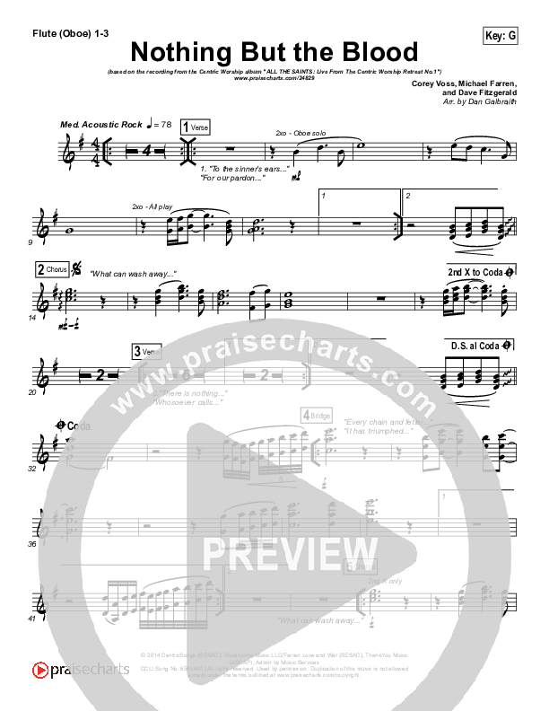 Nothing But The Blood Flute/Oboe 1/2/3 (Centricity Worship / Corey Voss)