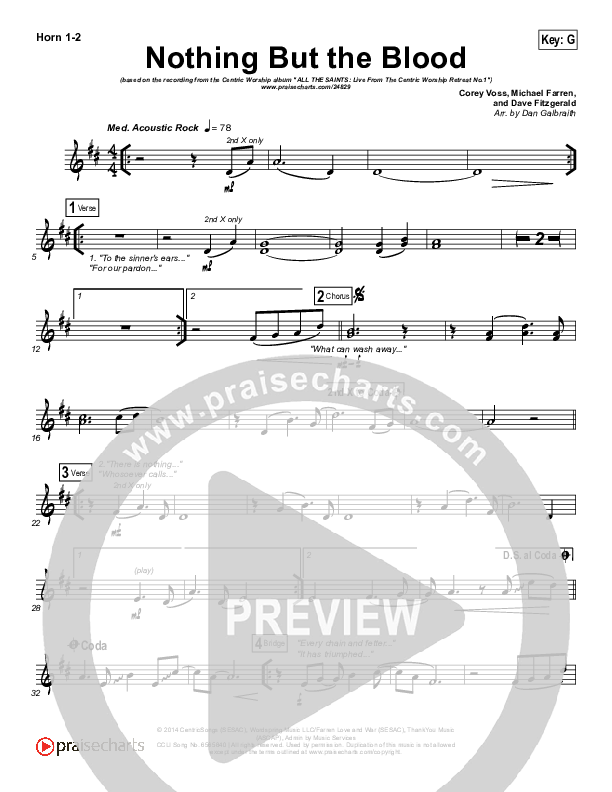 Nothing But The Blood French Horn 1/2 (Centricity Worship / Corey Voss)