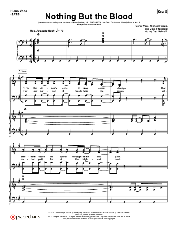 Nothing But The Blood Piano/Vocal Pack (Centricity Worship / Corey Voss)