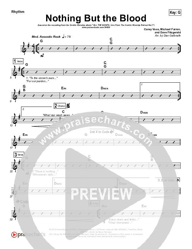 Nothing But The Blood Rhythm Chart (Centricity Worship / Corey Voss)