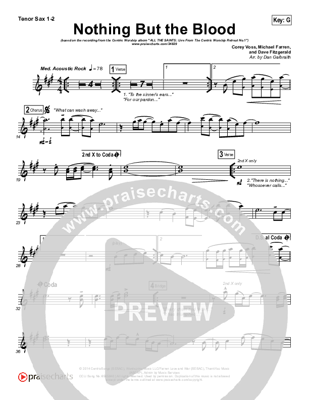 Nothing But The Blood Tenor Sax 1/2 (Centricity Worship / Corey Voss)
