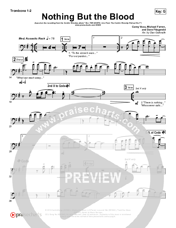 Nothing But The Blood Trombone 1/2 (Centricity Worship / Corey Voss)