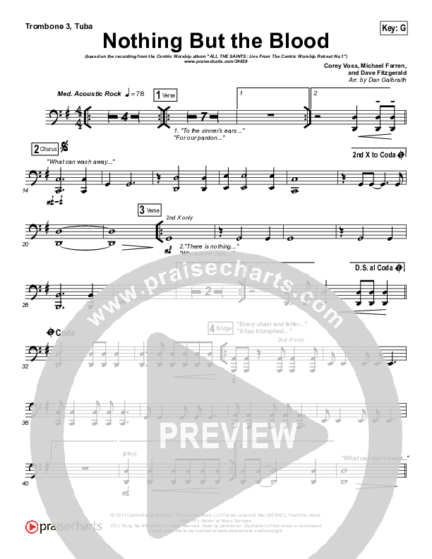 Nothing But The Blood Trombone 3/Tuba (Centricity Worship / Corey Voss)