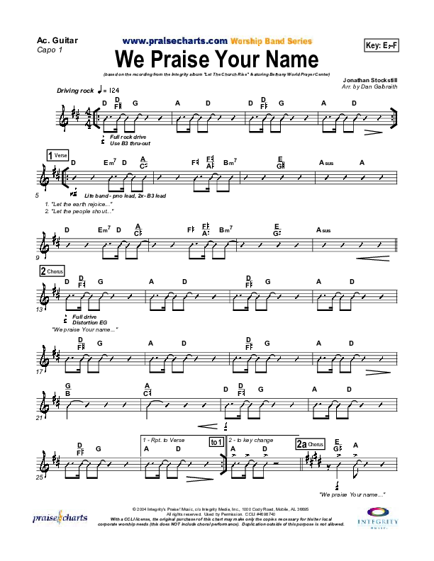 We Praise Your Name Acoustic Guitar (Bethany Music / Jonathan Stockstill)