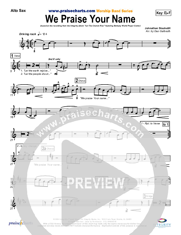 We Praise Your Name Alto Sax (Bethany Music / Jonathan Stockstill)