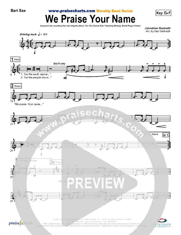 We Praise Your Name Bari Sax (Bethany Music / Jonathan Stockstill)