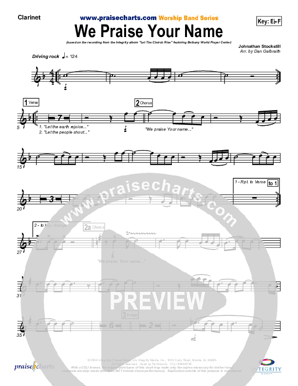 We Praise Your Name Clarinet (Bethany Music / Jonathan Stockstill)