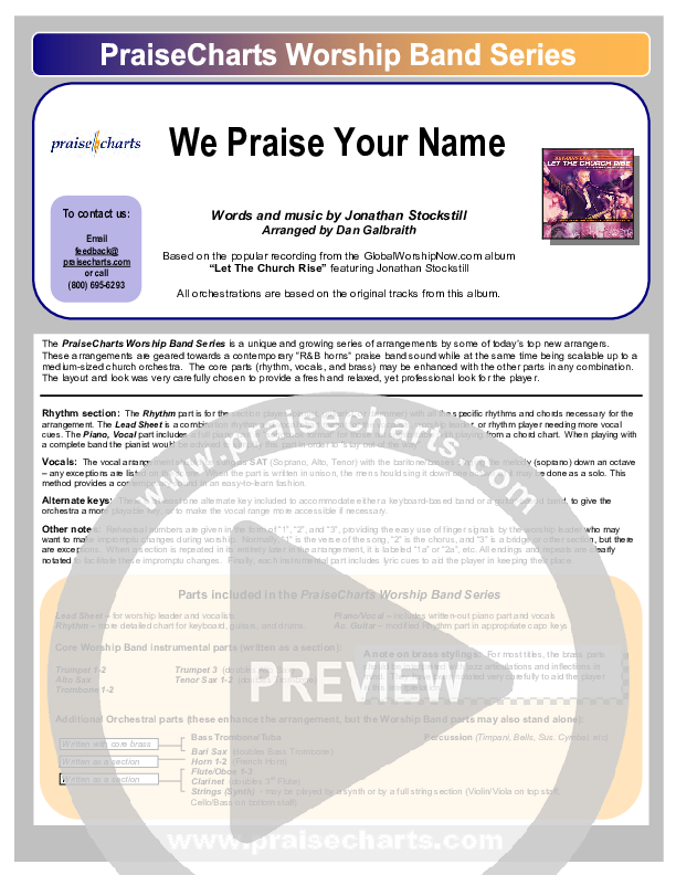 We Praise Your Name Cover Sheet (Bethany Music / Jonathan Stockstill)
