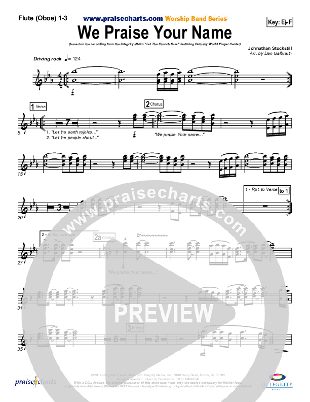 We Praise Your Name Flute/Oboe 1/2/3 (Bethany Music / Jonathan Stockstill)