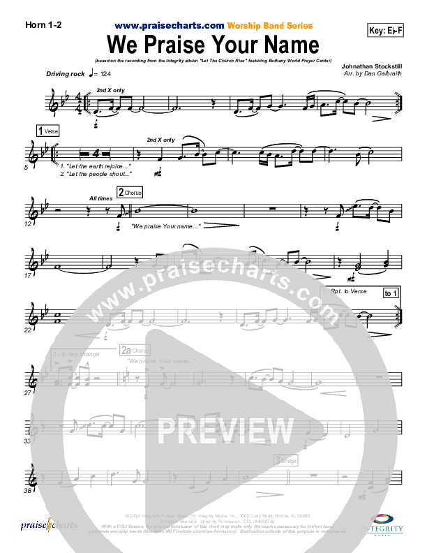 We Praise Your Name French Horn 1/2 (Bethany Music / Jonathan Stockstill)