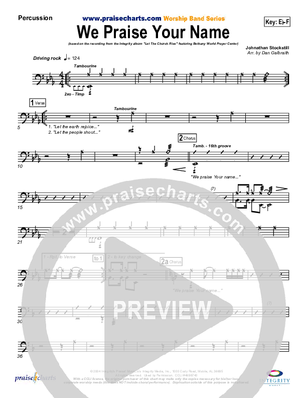 We Praise Your Name Percussion (Bethany Music / Jonathan Stockstill)