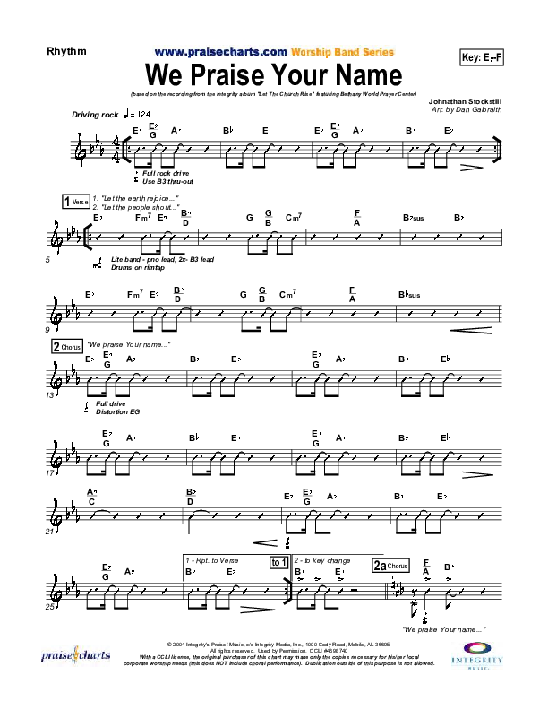 We Praise Your Name Rhythm Chart (Bethany Music / Jonathan Stockstill)