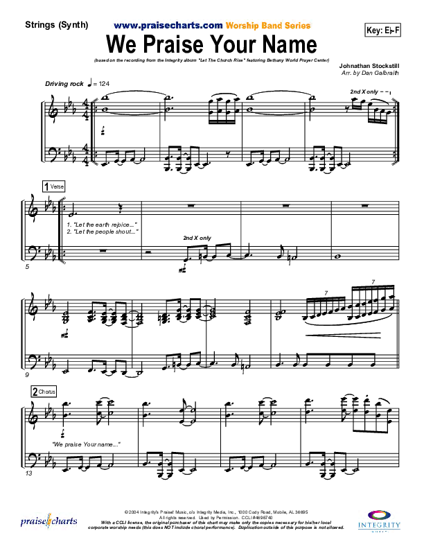 We Praise Your Name Synth Strings (Bethany Music / Jonathan Stockstill)