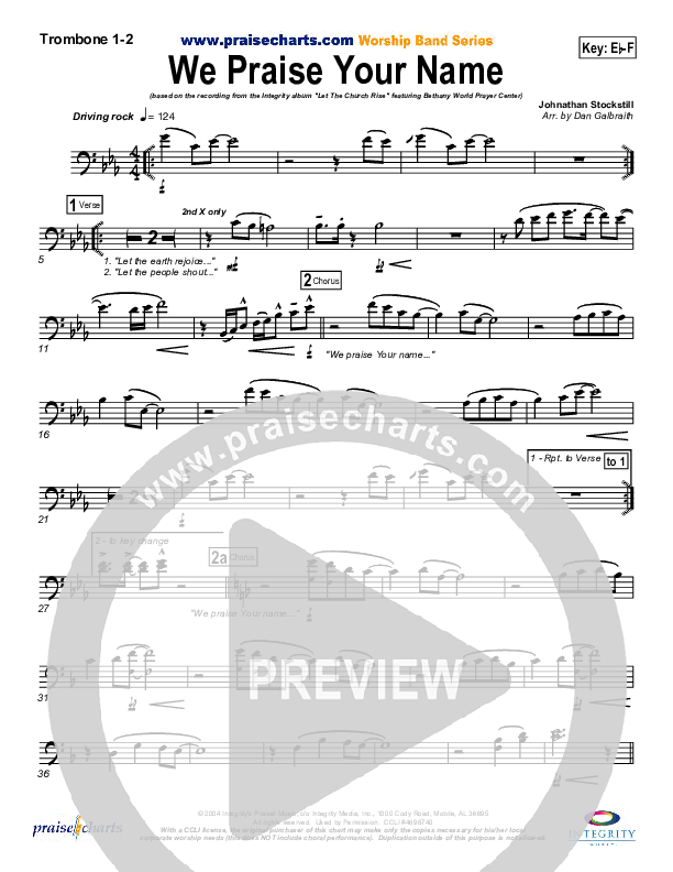 We Praise Your Name Trombone 1/2 (Bethany Music / Jonathan Stockstill)
