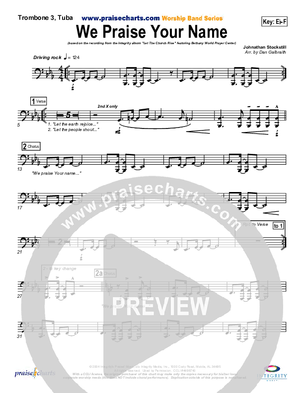 We Praise Your Name Trombone 3/Tuba (Bethany Music / Jonathan Stockstill)