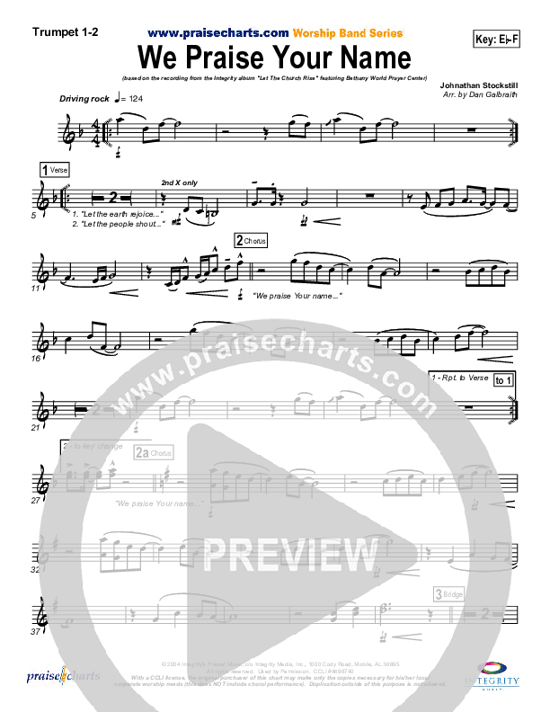 We Praise Your Name Trumpet 1,2 (Bethany Music / Jonathan Stockstill)