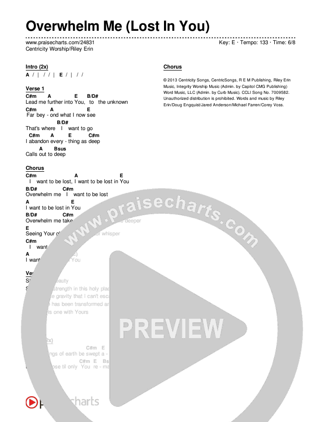 Overwhelm Me (Lost In You) Chords & Lyrics (Centricity Worship / Riley Erin)