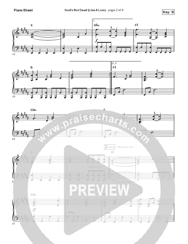 God's Not Dead (Like A Lion) Piano Sheet (Newsboys)