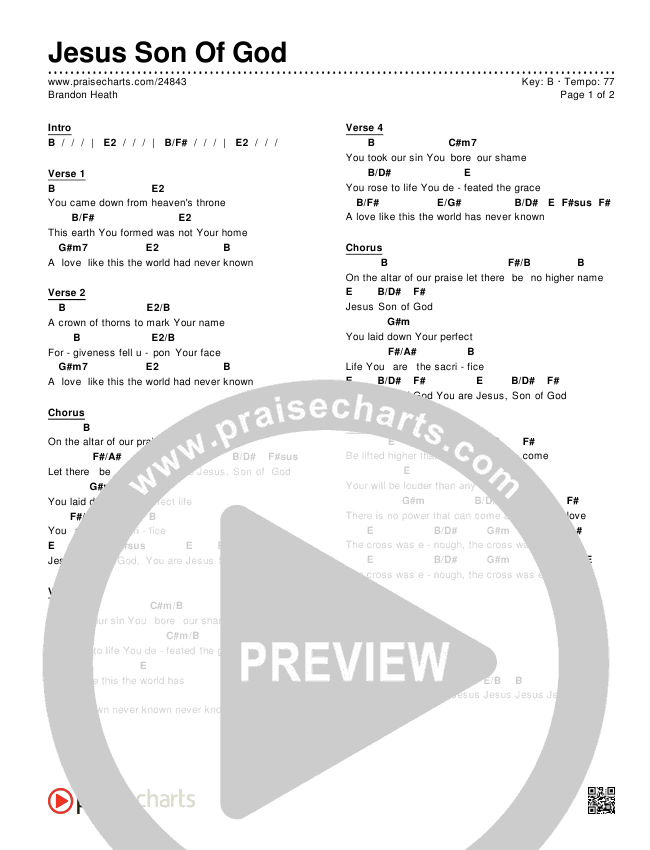 Jesus Son Of God Chords & Lyrics (Brandon Heath)