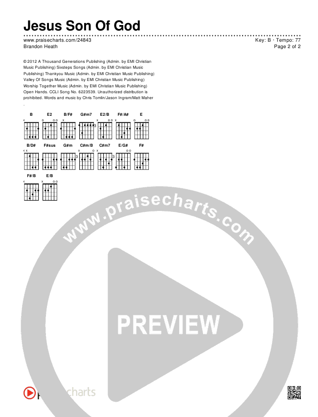 Jesus Son Of God Chords & Lyrics (Brandon Heath)
