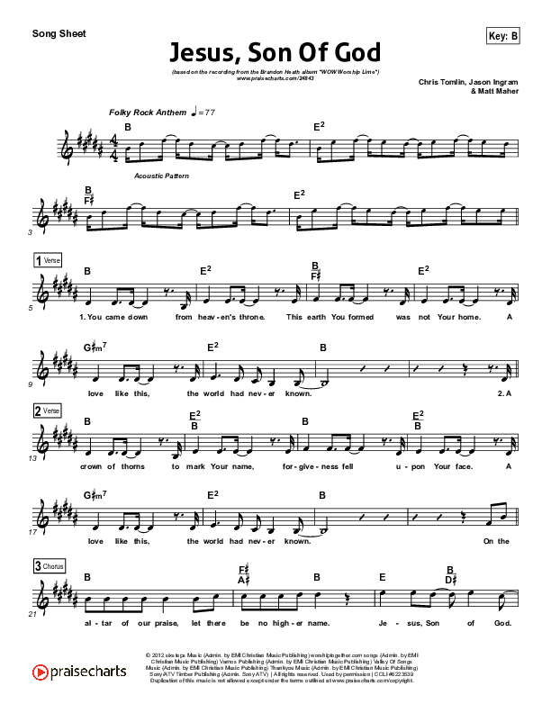 Jesus Son Of God Lead Sheet (Brandon Heath)