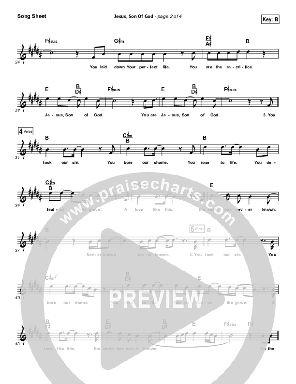 Jesus Son Of God Lead Sheet (Brandon Heath)