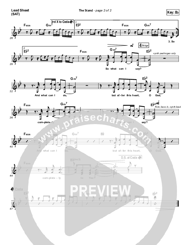 The Stand Lead Sheet (SAT) (Hillsong Young & Free)