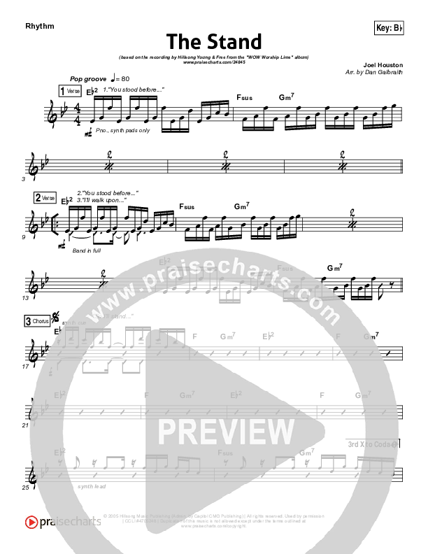 The Stand Rhythm Chart (Hillsong Young & Free)