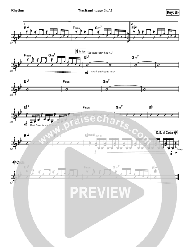 The Stand Rhythm Chart (Hillsong Young & Free)