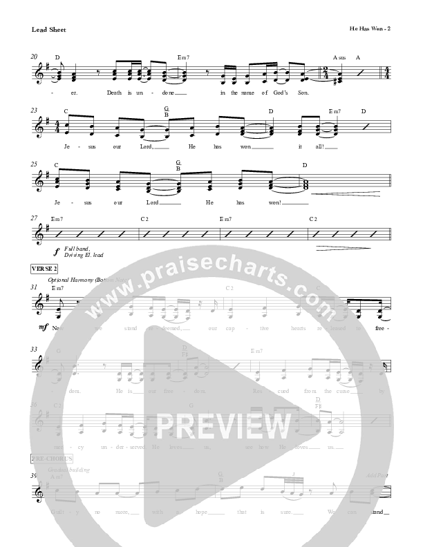 He Has Won Lead Sheet (Red Tie Music)