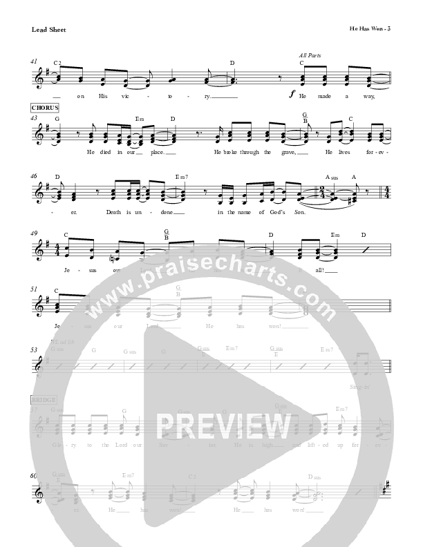 He Has Won Lead Sheet (Red Tie Music)