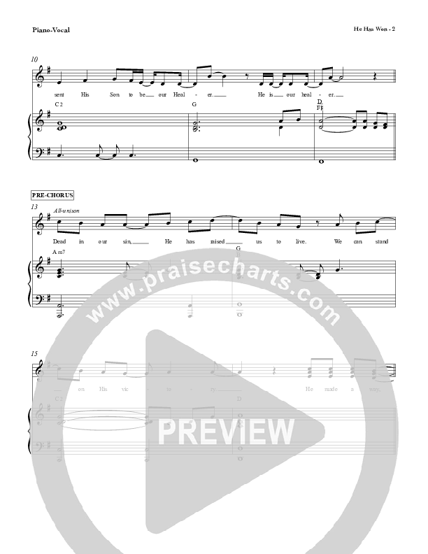 He Has Won Piano/Vocal (Red Tie Music)