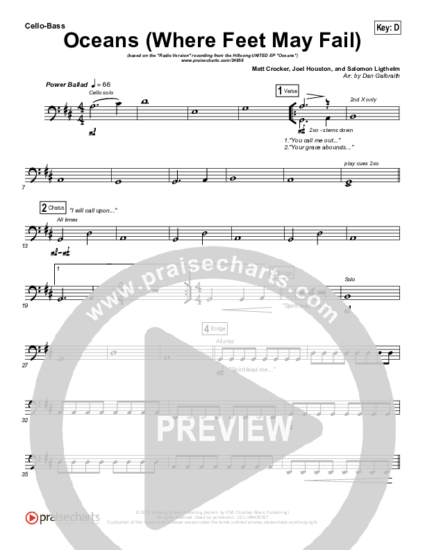 Oceans (Where Feet May Fail) (Radio) Cello/Bass (Hillsong UNITED / TAYA)