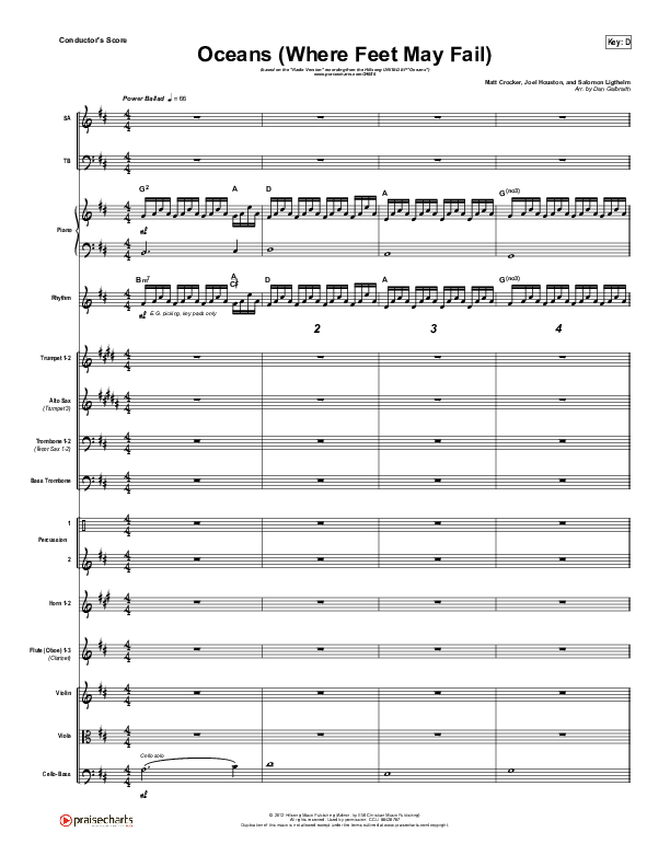 Oceans (Where Feet May Fail) (Radio) Conductor's Score (Hillsong UNITED / TAYA)