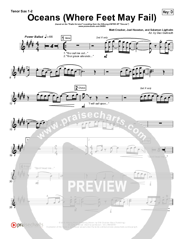 Oceans (Where Feet May Fail) (Radio) Tenor Sax 1/2 (Hillsong UNITED / TAYA)