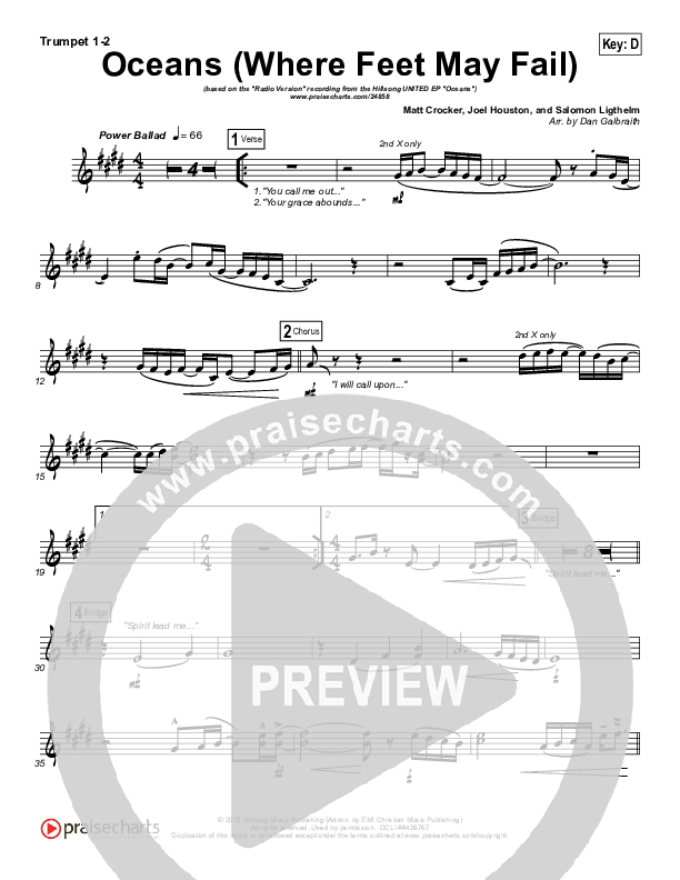 Oceans (Where Feet May Fail) (Radio) Trumpet 1,2 (Hillsong UNITED / TAYA)