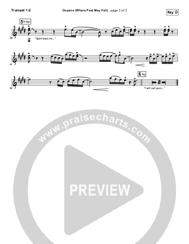 Oceans (Where Feet May Fail) (Radio) Trumpet 1,2 (Hillsong UNITED / TAYA)