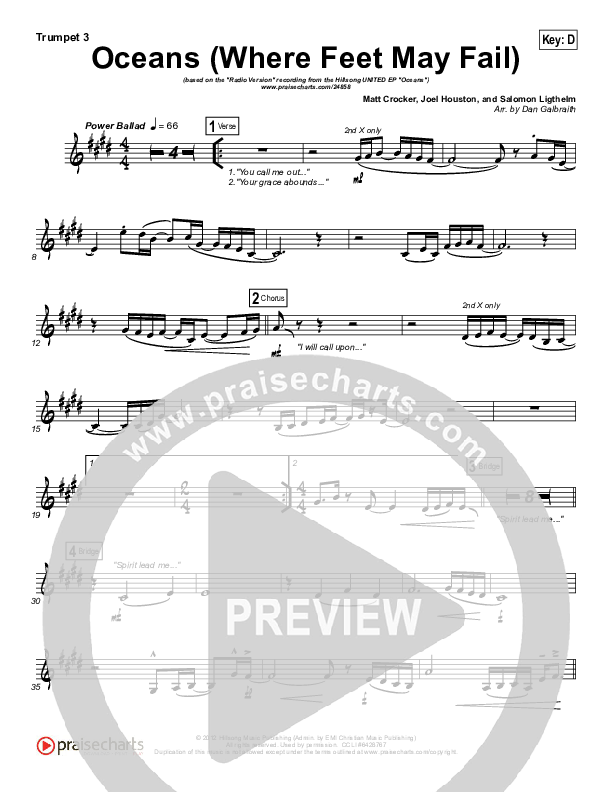 Oceans (Where Feet May Fail) (Radio) Trumpet 3 (Hillsong UNITED / TAYA)