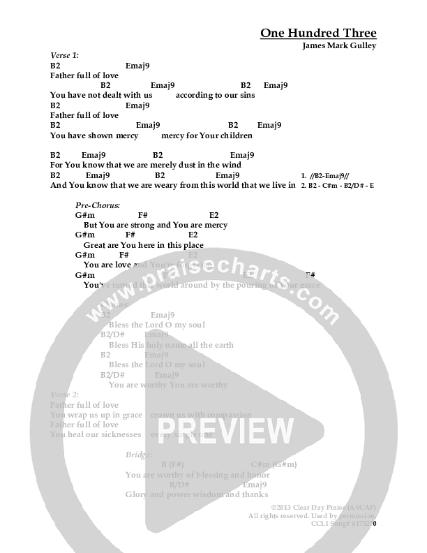 One Hundred Three Chords & Lyrics (Antioch Live)