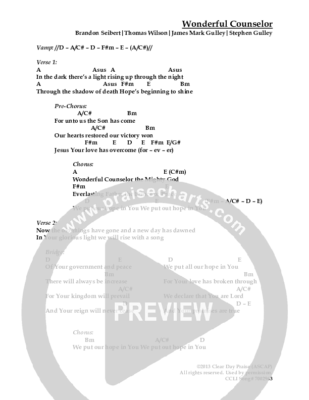 Wonderful Counselor Chords & Lyrics (Antioch Live)