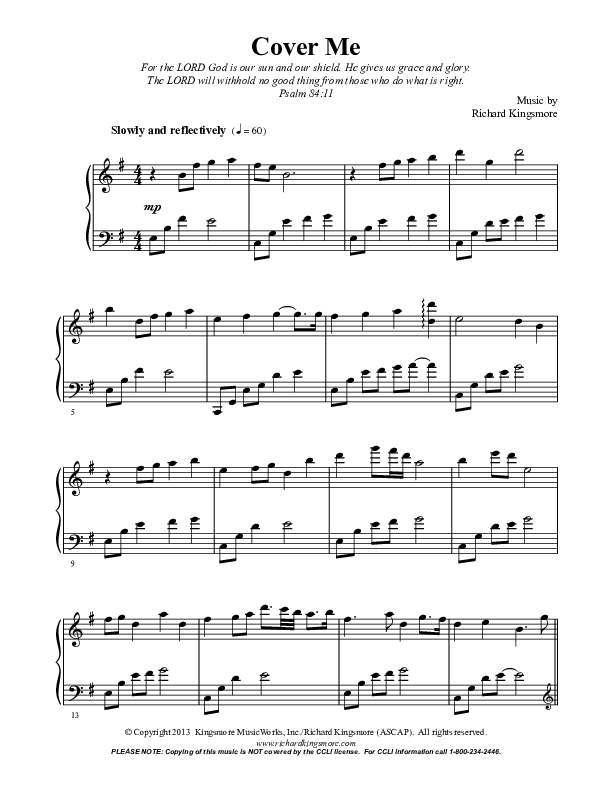 Cover Me (Instrumental) Sheet Music PDF (Richard Kingsmore) PraiseCharts