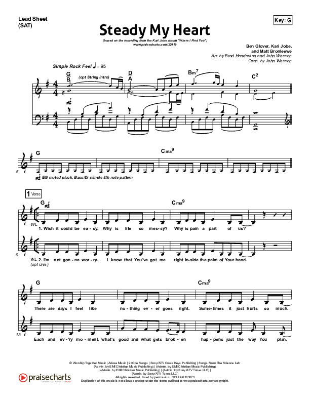 Steady My Heart (Choral Anthem SATB) Lead Sheet (SAT) (Kari Jobe / Arr. Richard Kingsmore)