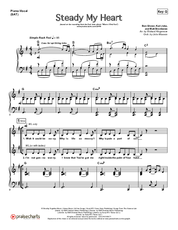 Steady My Heart (Choral Anthem SATB) Piano/Vocal (Kari Jobe / Arr. Richard Kingsmore)