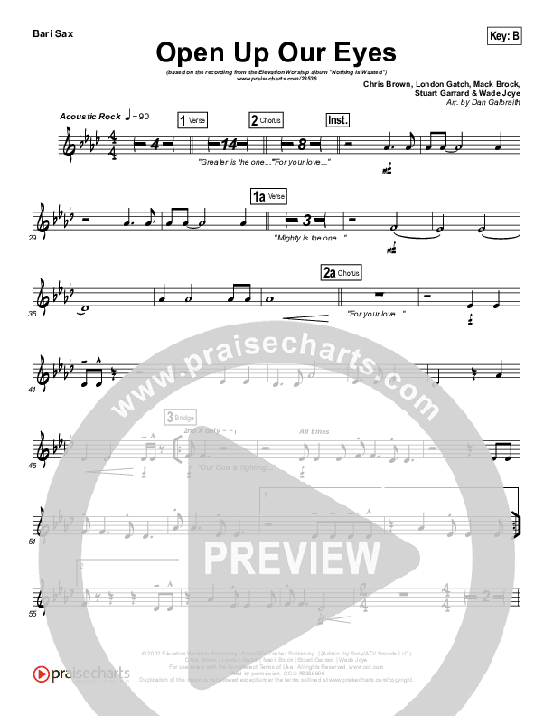 Open Up Our Eyes (Choral Anthem SATB) Bari Sax (Elevation Worship / Arr. Richard Kingsmore)